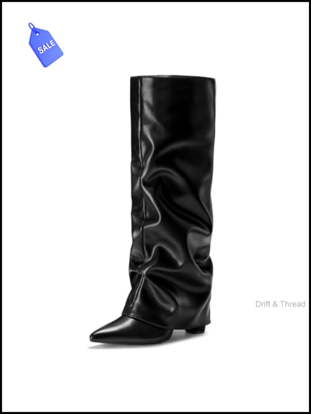 FITORY Knee High Boots Women Pull on Shark Slouchy Fold Over Tall Block